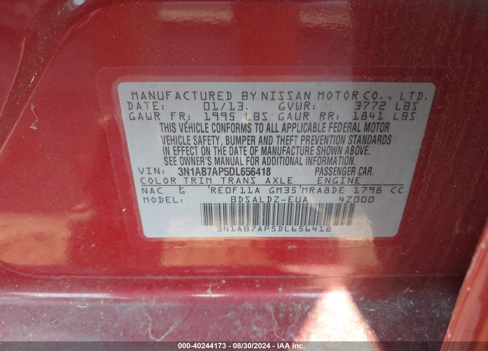 2013 NISSAN SENTRA VIN: 3N1AB7AP5DL656418