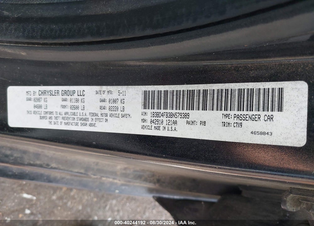2011 DODGE AVENGER EXPRESS VIN: 1B3BD4FB3BN579389