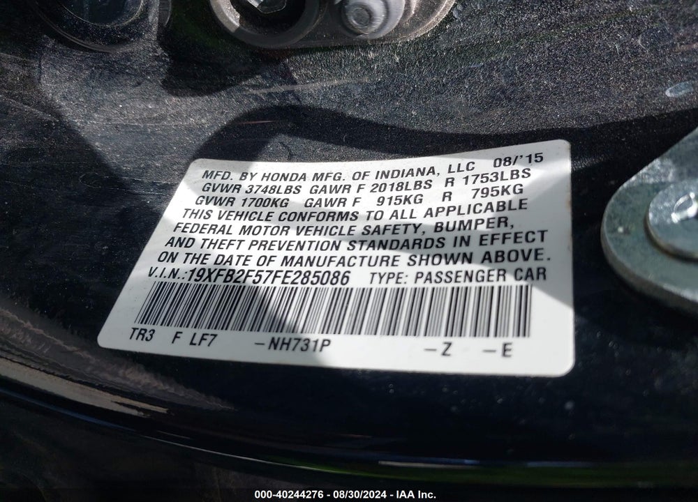 2015 HONDA CIVIC LX VIN: 19XFB2F57FE285086