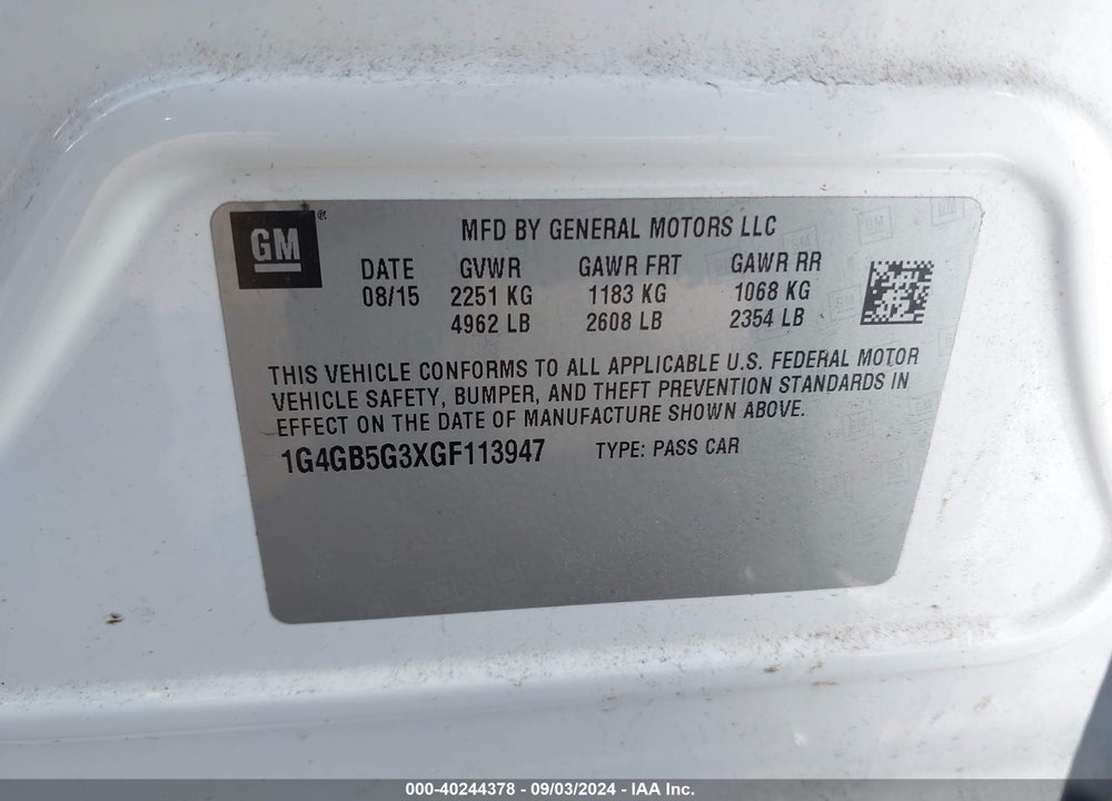 2016 BUICK LACROSSE LEATHER VIN: 1G4GB5G3XGF113947