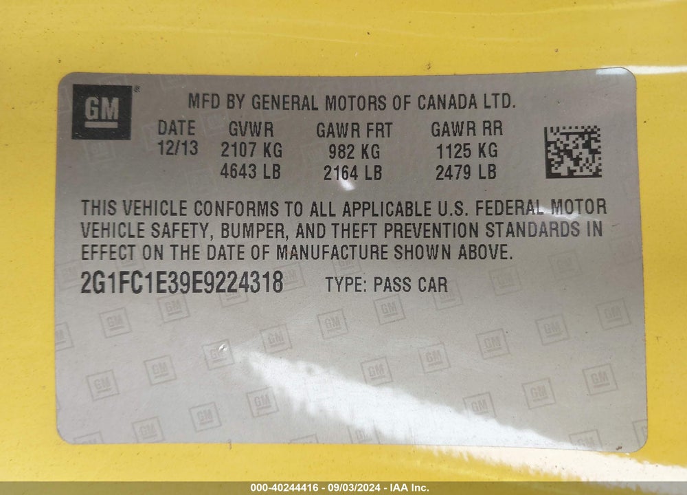 2014 CHEVROLET CAMARO 2LT VIN: 2G1FC1E39E9224318