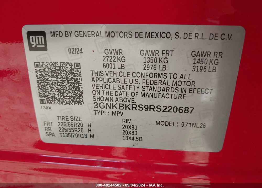 2024 CHEVROLET BLAZER AWD RS VIN: 3GNKBKRS9RS220687