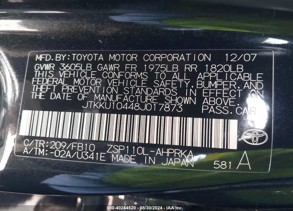 2008 SCION XD VIN: JTKKU10448J017873