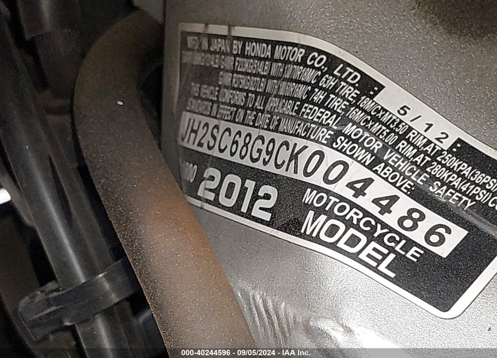 2012 HONDA GL1800 VIN: JH2SC68G9CK004486