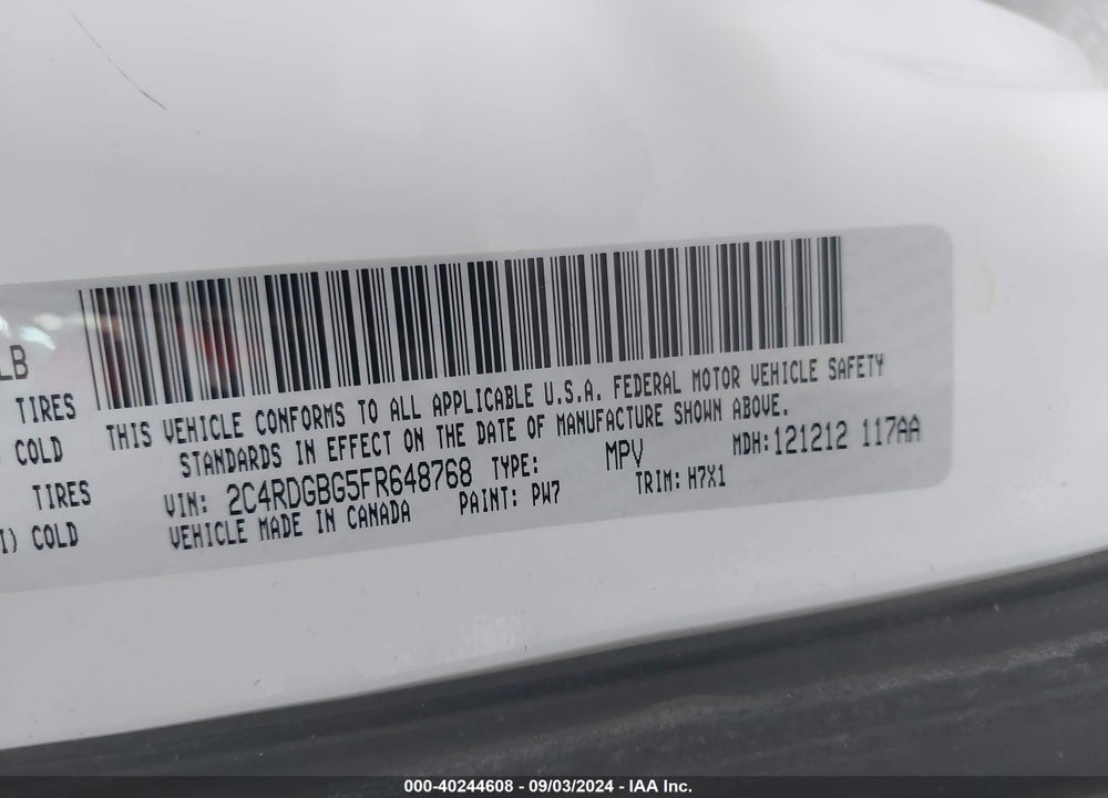 2015 DODGE GRAND CARAVAN SE VIN: 2C4RDGBG5FR648768