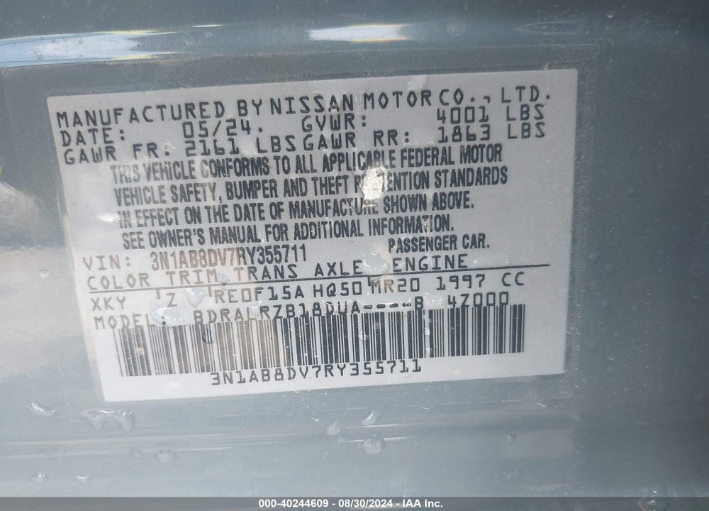 2024 NISSAN SENTRA SR XTRONIC CVT VIN: 3N1AB8DV7RY355711