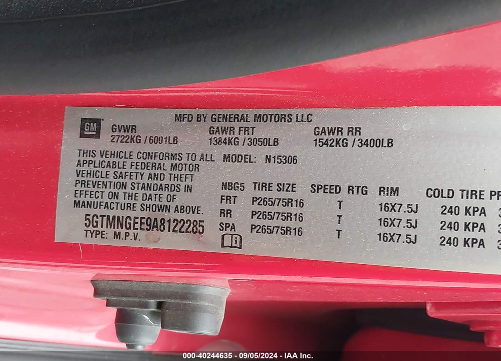 2010 HUMMER H3 SUV VIN: 5GTMNGEE9A8122285