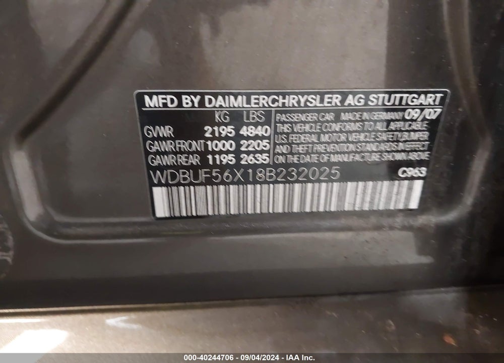 2008 MERCEDES-BENZ E 350 VIN: WDBUF56X18B232025
