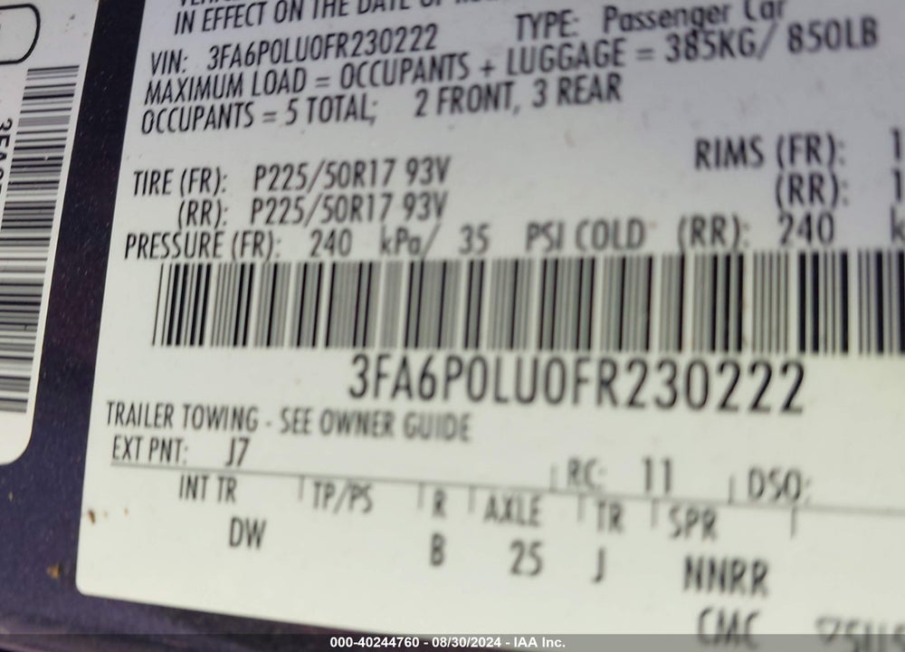 2015 FORD FUSION HYBRID SE VIN: 3FA6P0LU0FR230222