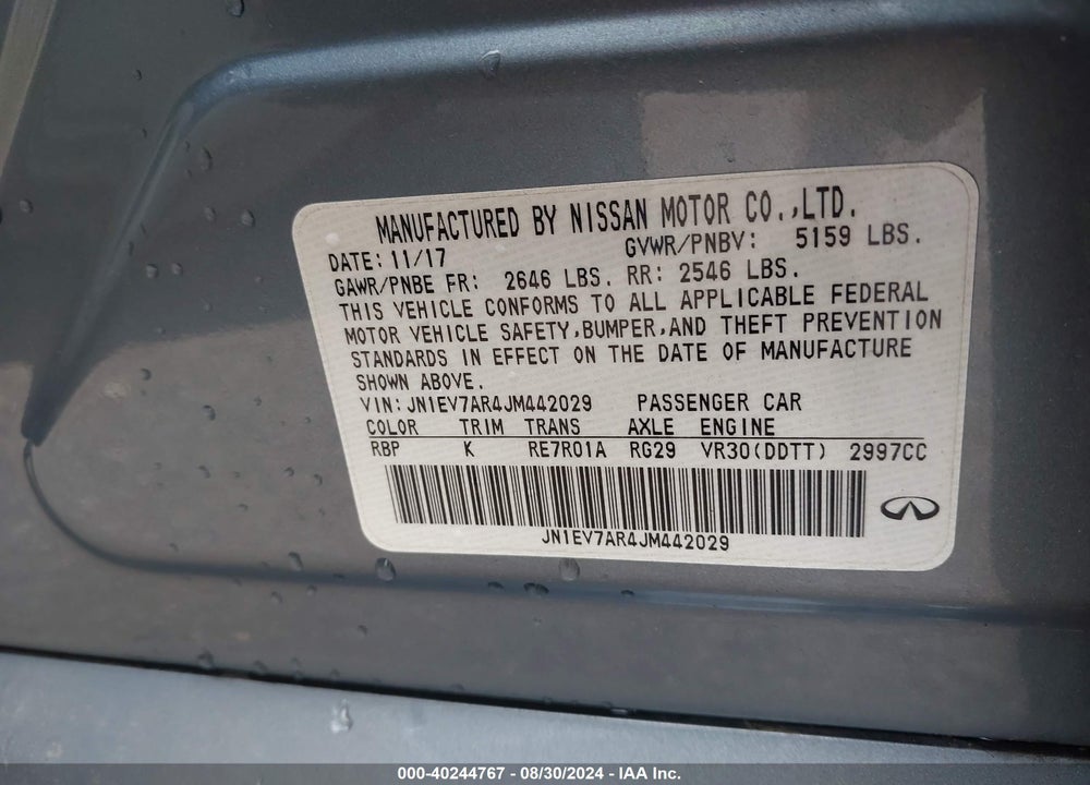 2018 INFINITI Q50 3.0T LUXE VIN: JN1EV7AR4JM442029
