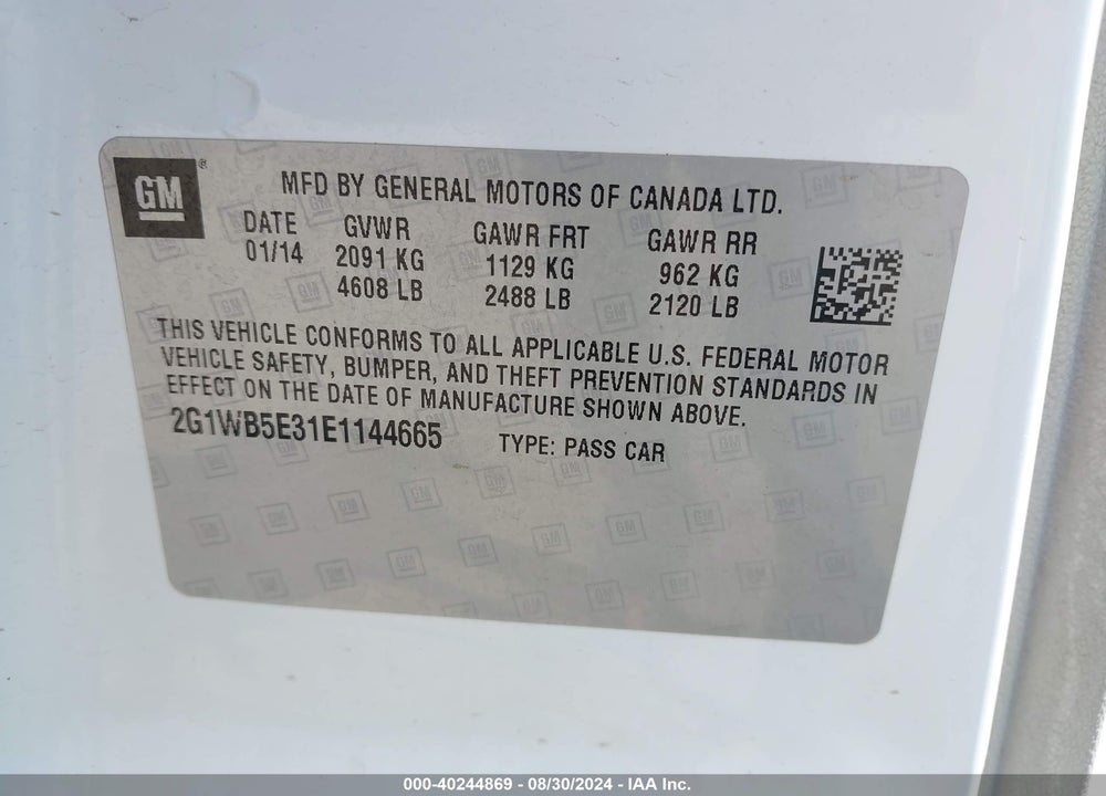 2014 CHEVROLET IMPALA LIMITED LT VIN: 2G1WB5E31E1144665