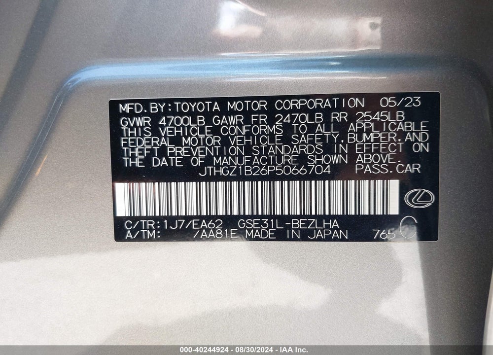 2023 LEXUS IS 350 F-SPORT VIN: JTHGZ1B26P5066704