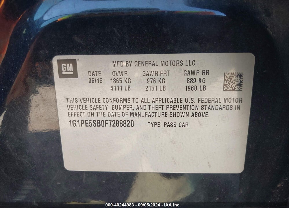 2015 CHEVROLET CRUZE 2LT AUTO VIN: 1G1PE5SB0F7288820