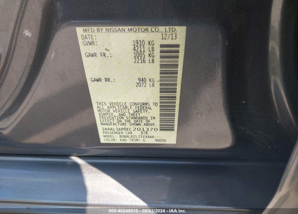 2014 NISSAN ALTIMA 2.5 S VIN: 1N4AL3AP0EC201370