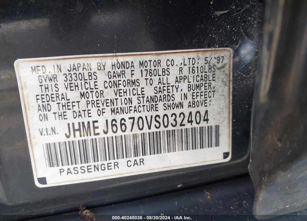 1997 HONDA CIVIC LX VIN: JHMEJ6670VS032404