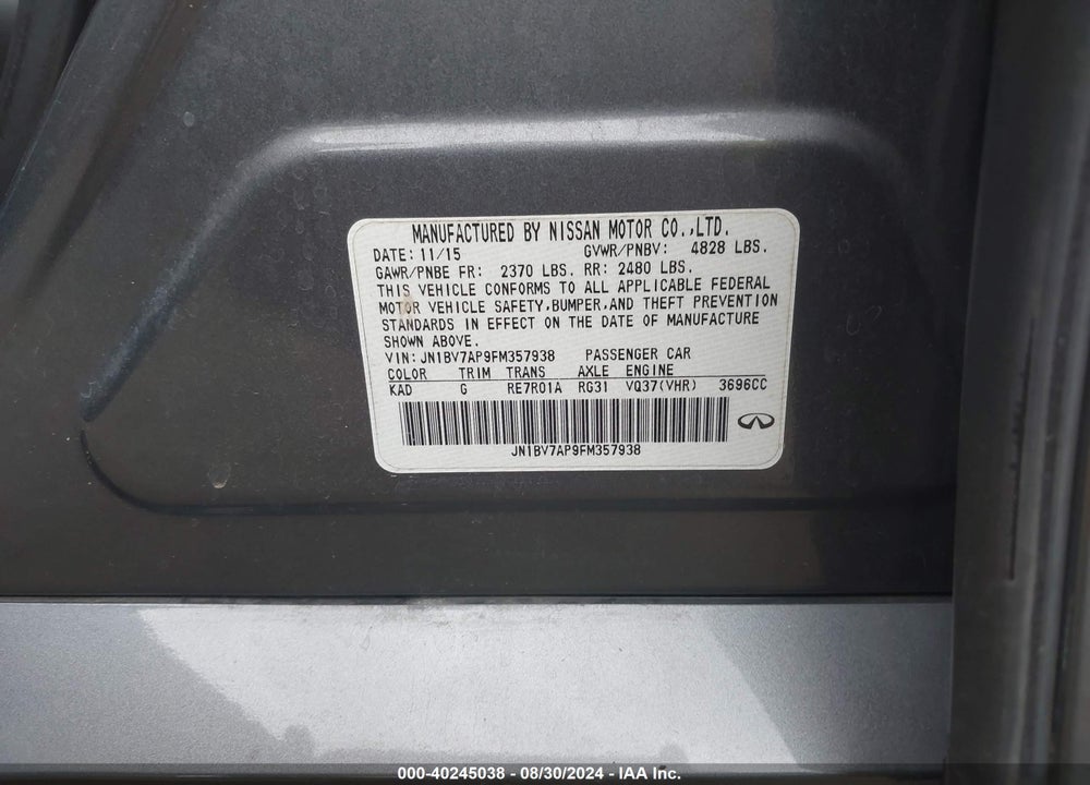 2015 INFINITI Q50 PREMIUM VIN: JN1BV7AP9FM357938