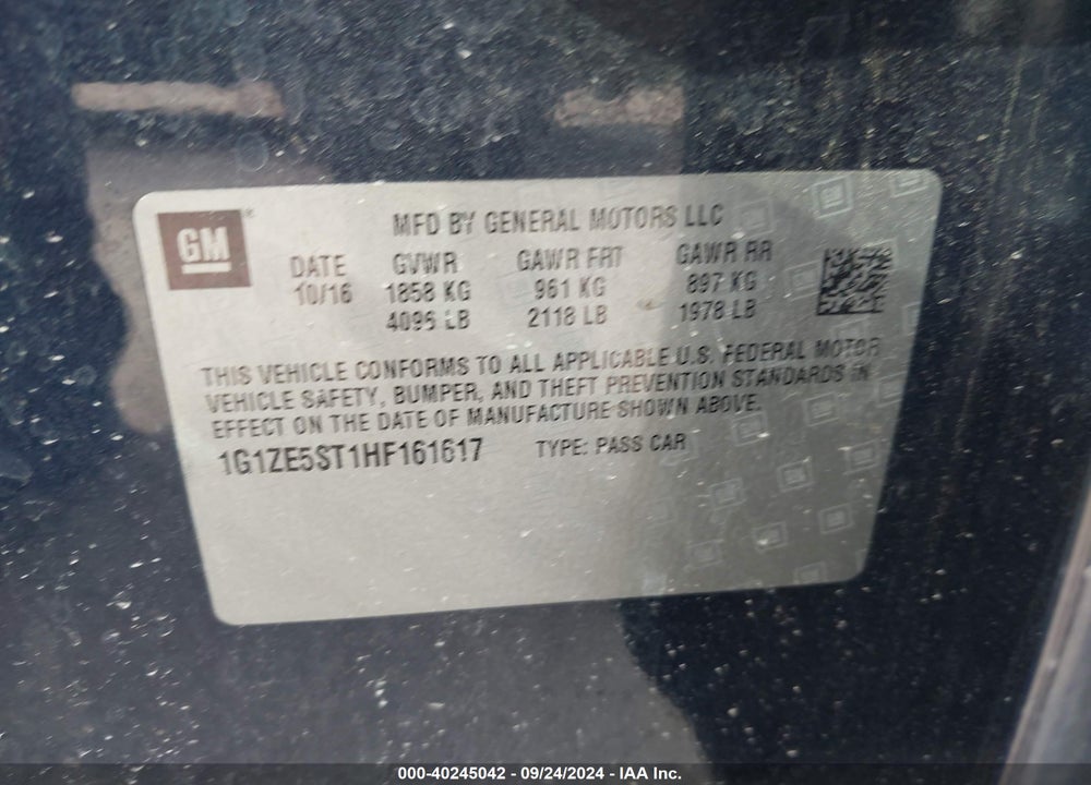 2017 CHEVROLET MALIBU 1LT VIN: 1G1ZE5ST1HF161617