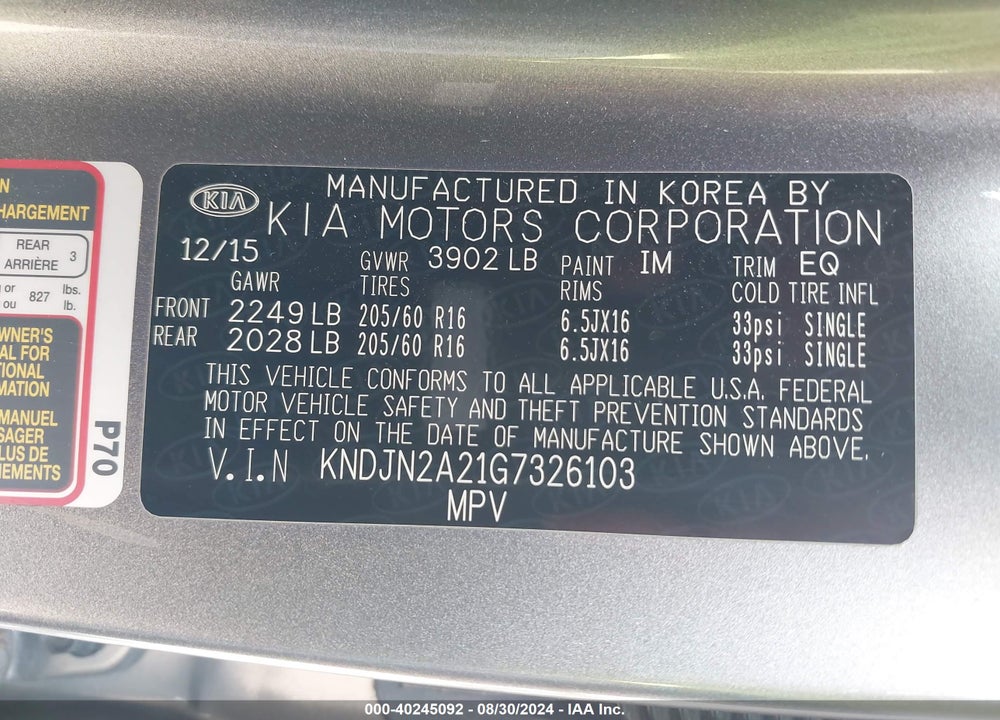 2016 KIA SOUL VIN: KNDJN2A21G7326103