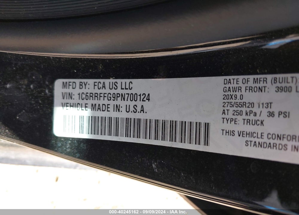 2023 RAM 1500 VIN: 1C6RRFFG9PN700124