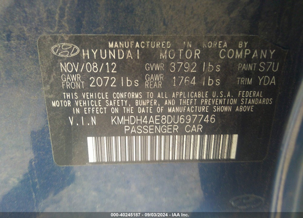 2013 HYUNDAI ELANTRA LIMITED VIN: KMHDH4AE8DU697746