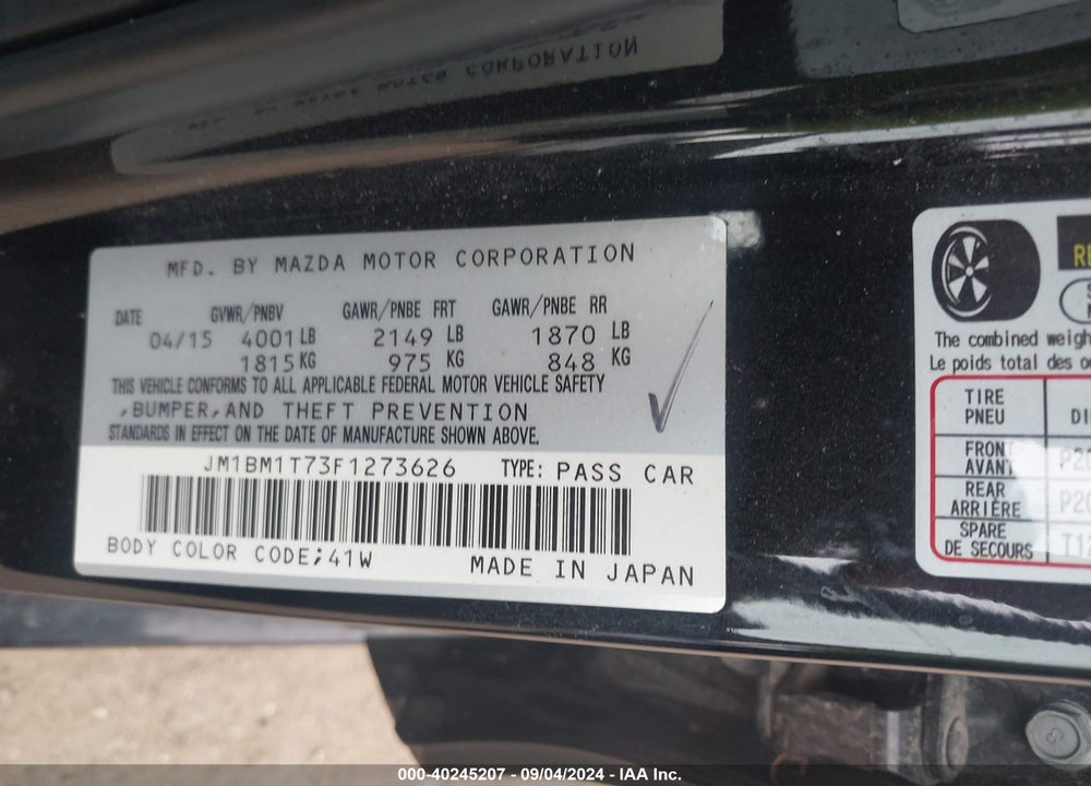 2015 MAZDA 3 I SV VIN: JM1BM1T73F1273626