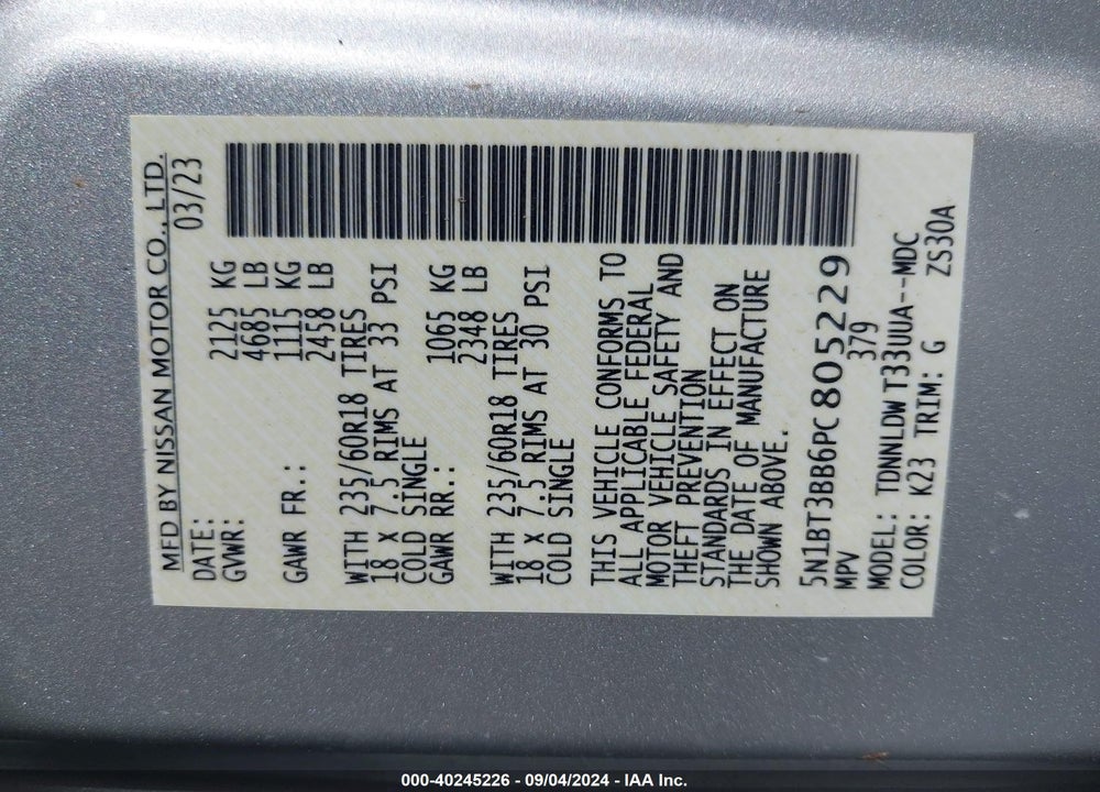 2023 NISSAN ROGUE SV INTELLIGENT AWD VIN: 5N1BT3BB6PC805229