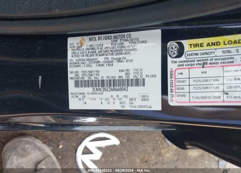 2010 LINCOLN MKZ VIN: 3LNHL2GC2AR660043