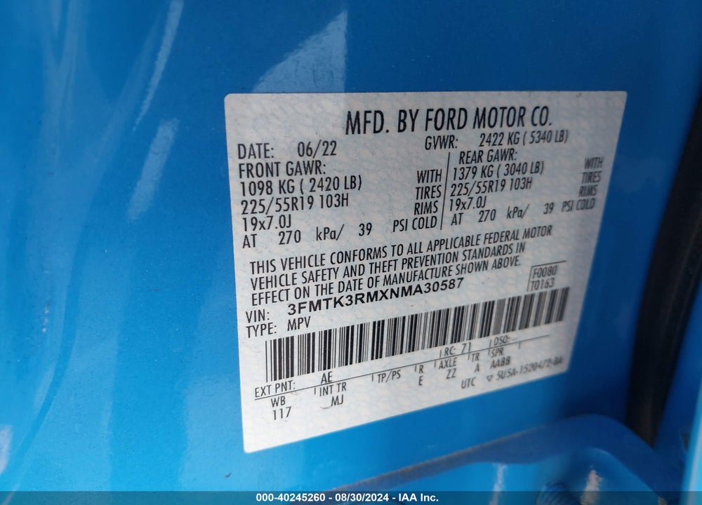 2022 FORD MUSTANG MACH-E PREMIUM VIN: 3FMTK3RMXNMA30587