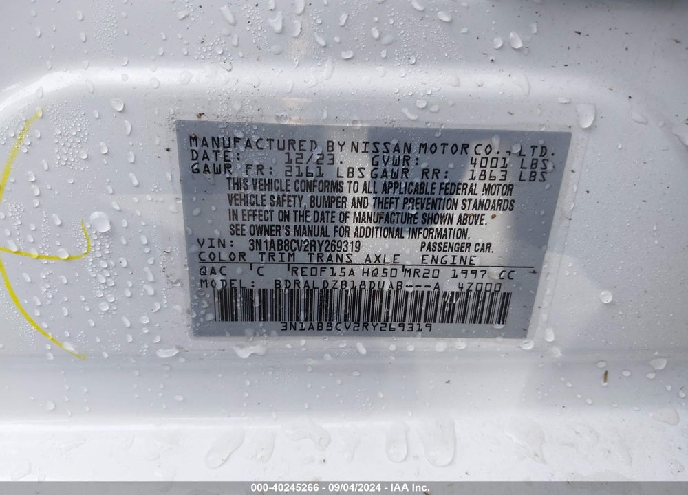 2024 NISSAN SENTRA SV XTRONIC CVT VIN: 3N1AB8CV2RY269319