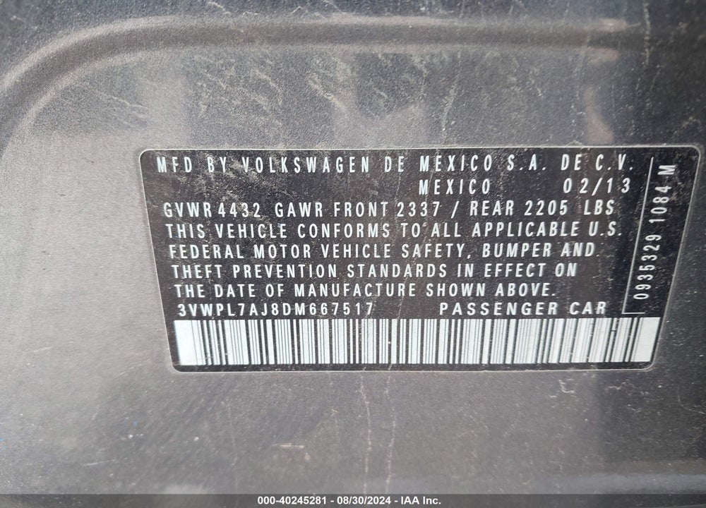 2013 VOLKSWAGEN JETTA SPORTWAGEN 2.0L TDI VIN: 3VWPL7AJ8DM667517