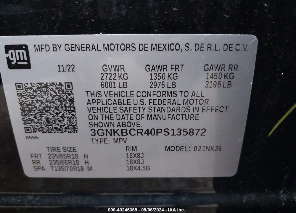 2023 CHEVROLET BLAZER FWD 2LT VIN: 3GNKBCR40PS135872