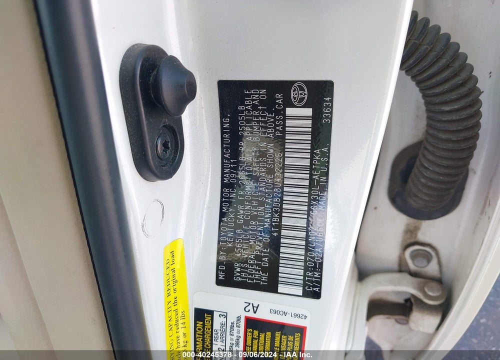 2011 TOYOTA AVALON LIMITED VIN: 4T1BK3DB2BU432225
