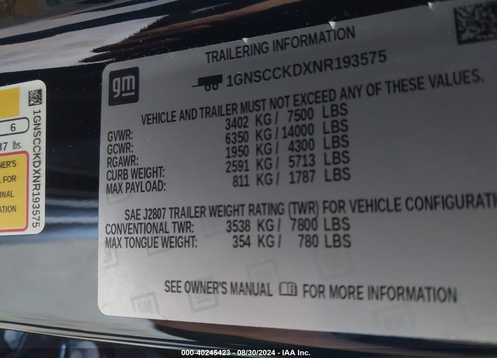 2022 CHEVROLET SUBURBAN 2WD LT VIN: 1GNSCCKDXNR193575