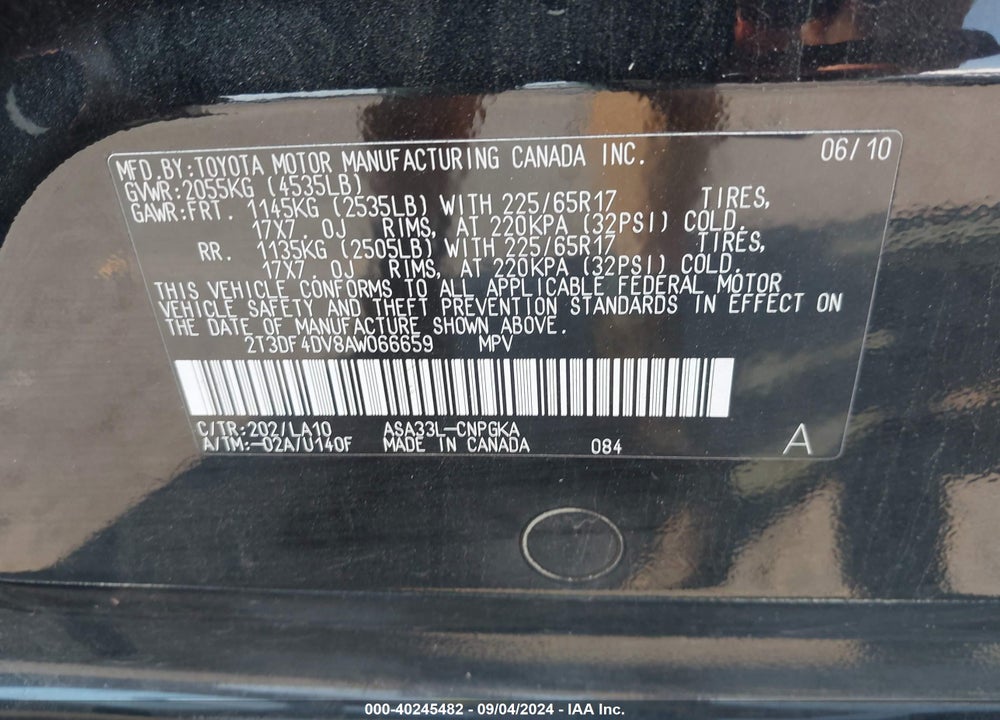 2010 TOYOTA RAV4 LIMITED VIN: 2T3DF4DV8AW066659