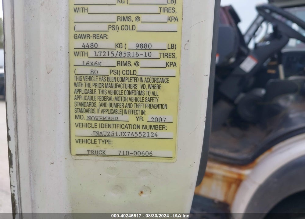 2007 NISSAN DIESEL UD1400 VIN: JNAUZ51JX7A552124