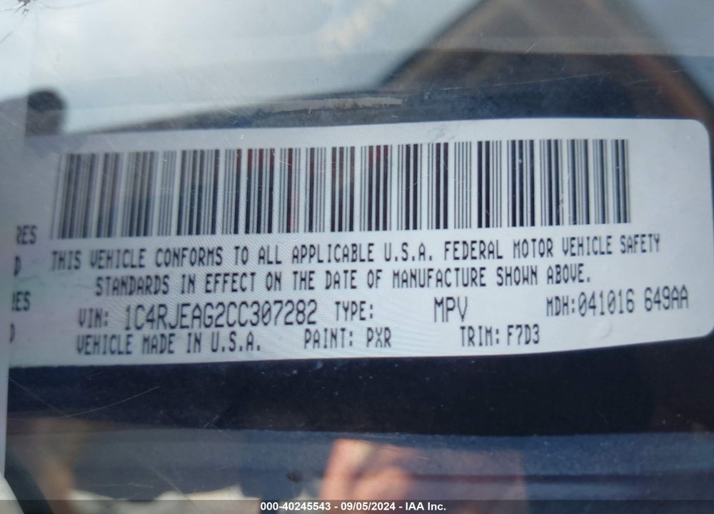 2012 JEEP GRAND CHEROKEE LAREDO VIN: 1C4RJEAG2CC307282