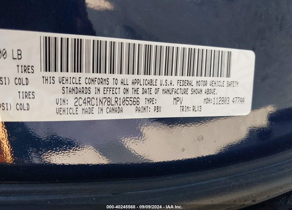 2020 CHRYSLER PACIFICA HYBRID LIMITED VIN: 2C4RC1N78LR105566