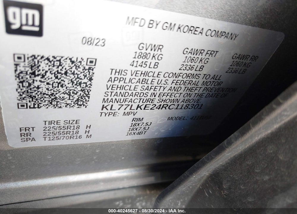 2024 CHEVROLET TRAX FWD ACTIV VIN: KL77LKE24RC118301
