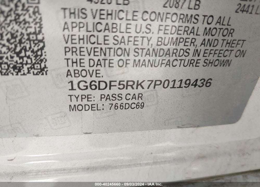 2023 CADILLAC CT4 PREMIUM LUXURY VIN: 1G6DF5RK7P0119436