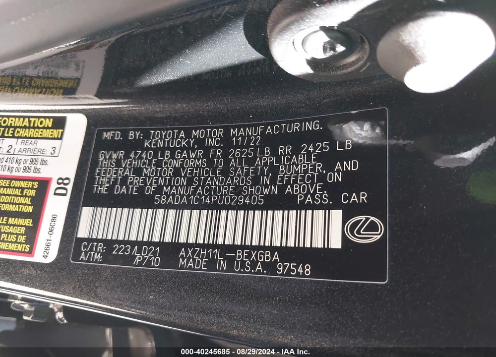 2023 LEXUS ES 300H VIN: 58ADA1C14PU029405