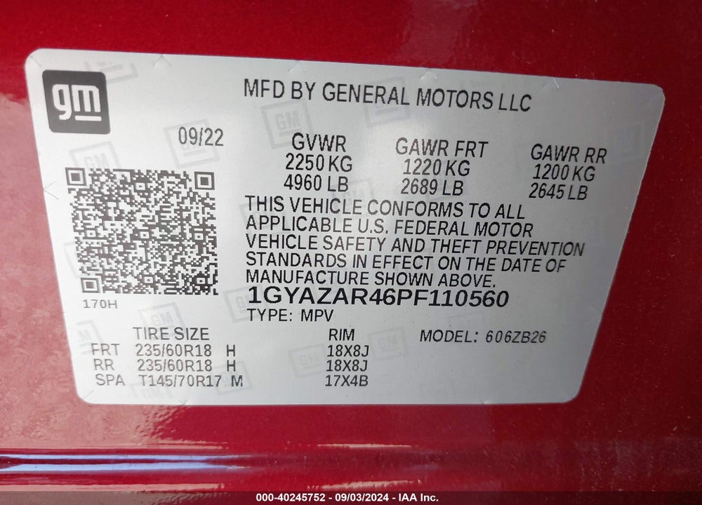 2023 CADILLAC XT4 FWD LUXURY VIN: 1GYAZAR46PF110560