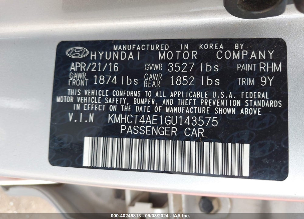 2016 HYUNDAI ACCENT SE VIN: KMHCT4AE1GU143575