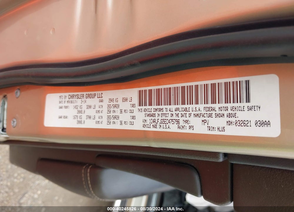 2014 JEEP GRAND CHEROKEE SUMMIT VIN: 1C4RJFJG5EC475796