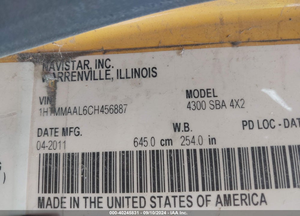 2012 INTERNATIONAL 4000 4300 VIN: 1HTMMAAL6CH456887