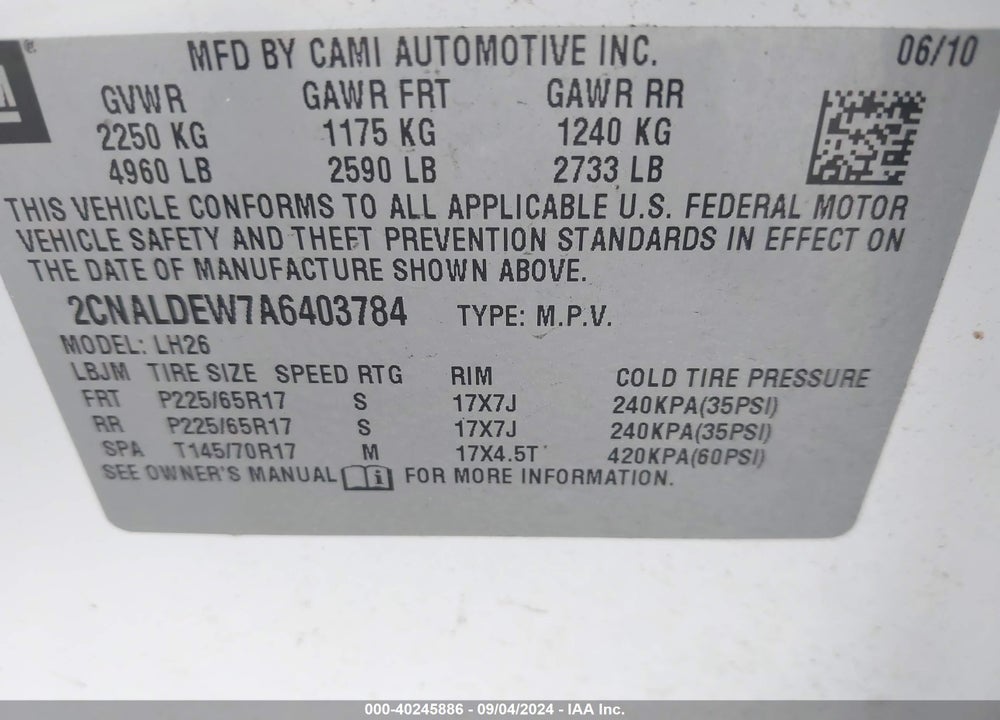 2010 CHEVROLET EQUINOX LT VIN: 2CNALDEW7A6403784