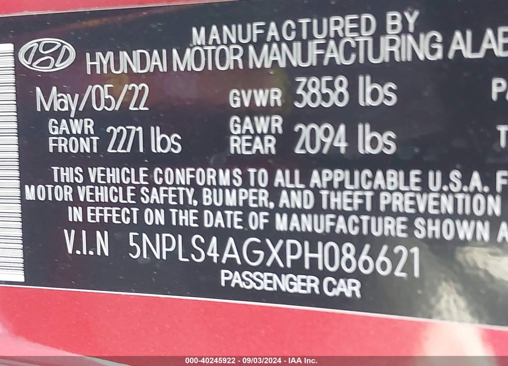 2023 HYUNDAI ELANTRA SEL VIN: 5NPLS4AGXPH086621