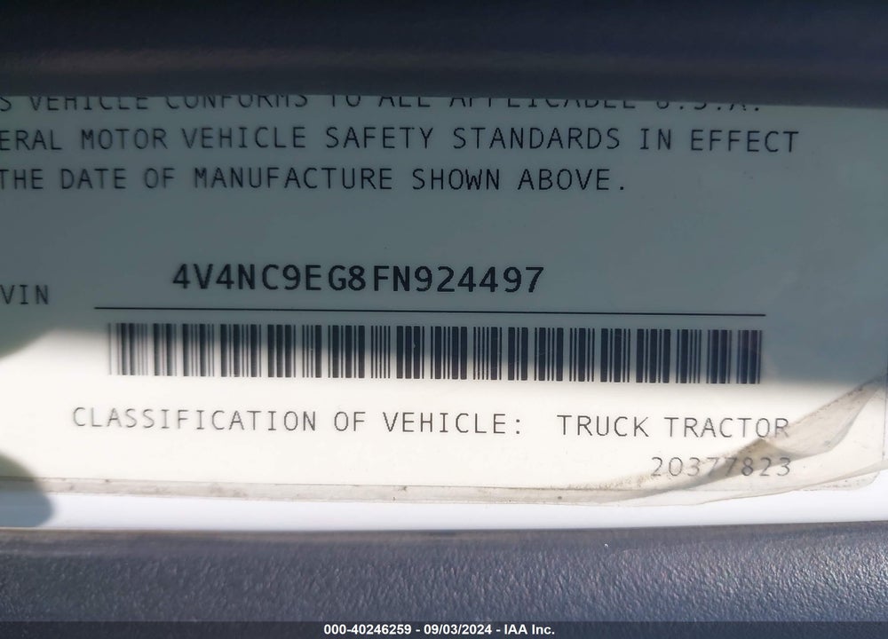 2015 VOLVO VN VNL VIN: 4V4NC9EG8FN924497