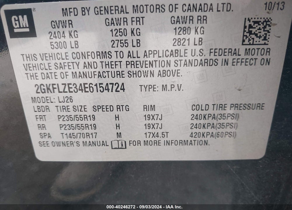 2014 GMC TERRAIN DENALI VIN: 2GKFLZE34E6154724