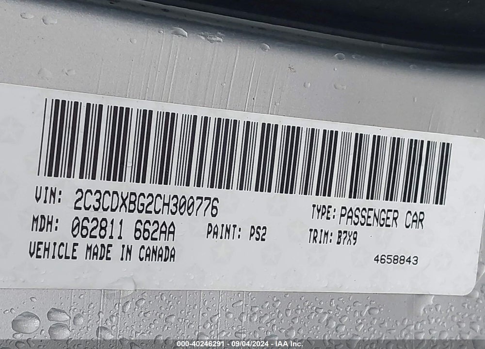 2012 DODGE CHARGER SE VIN: 2C3CDXBG2CH300776