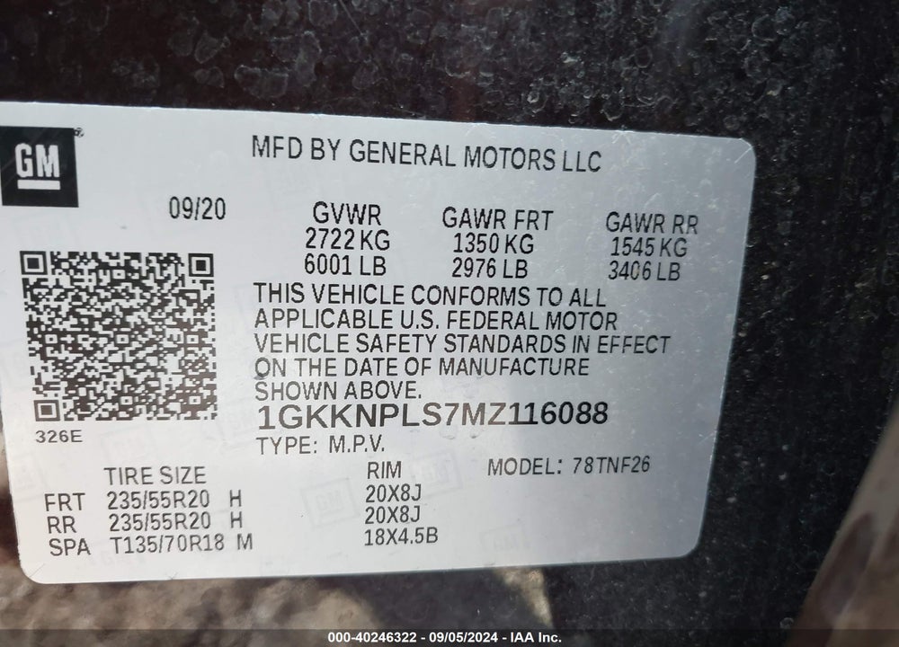 2021 GMC ACADIA FWD DENALI VIN: 1GKKNPLS7MZ116088